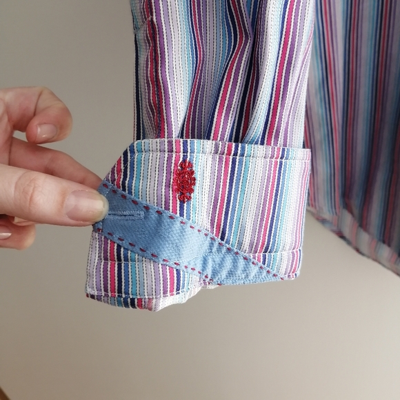 Robert Graham Men's 100% Cotton Striped Dress Shirt Purple, Pink, Blue 41 or 16 - Picture 7 of 16